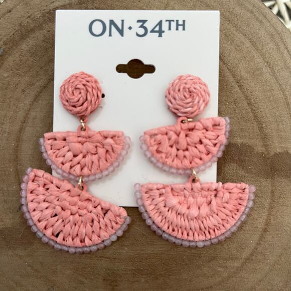 ON 34th Jewelry - ON 34th Pink Gold-Tone Stone Bead & Woven Raffia Drop Earrings